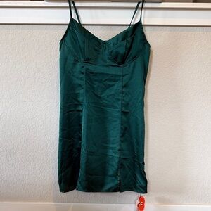 Elegant Green Satin Slip Dress
